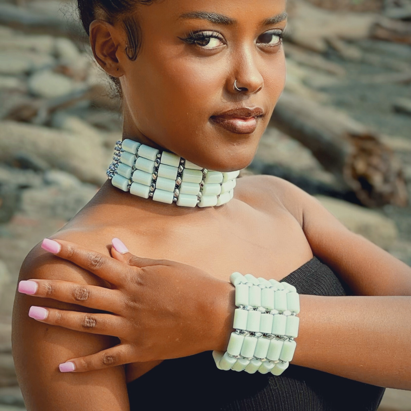 White Jade + Silver Bracelet