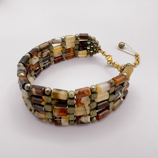 Brown Agate + Pyrite Choker