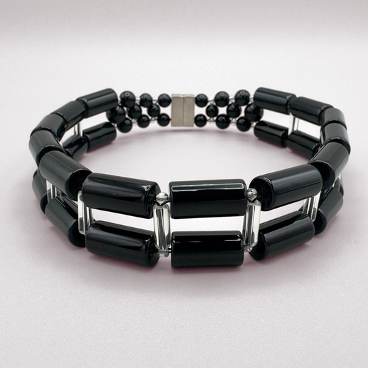 Black Onyx + Clear Quartz Necklace