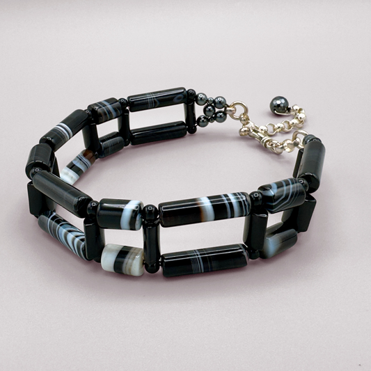 Black Sardonyx, Black Onyx + Hematite Choker