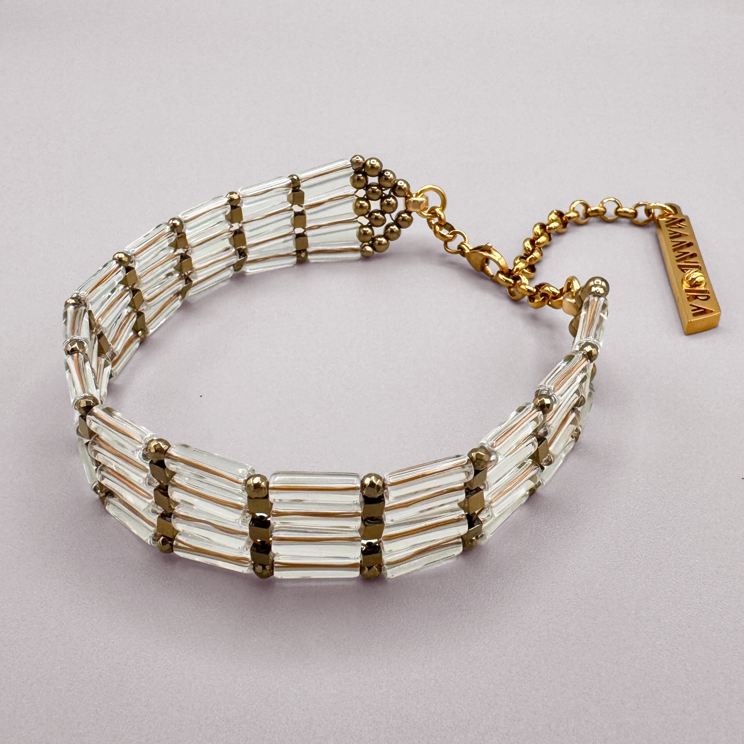 Choker in Clear Quartz + Gold