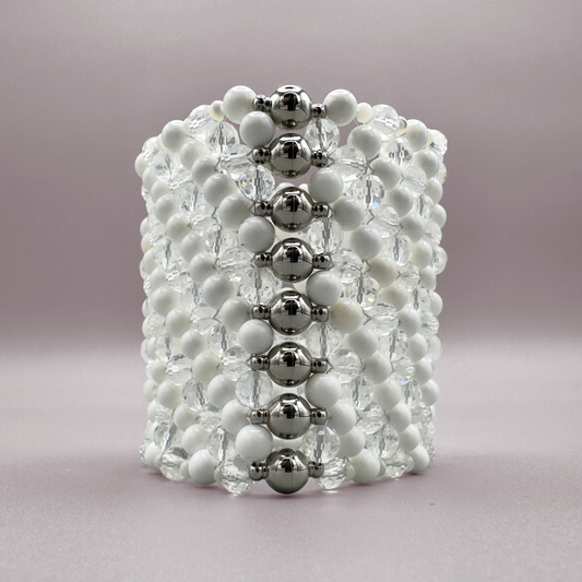 SAHARA S8 Bracelet in White Shell + Clear Quartz