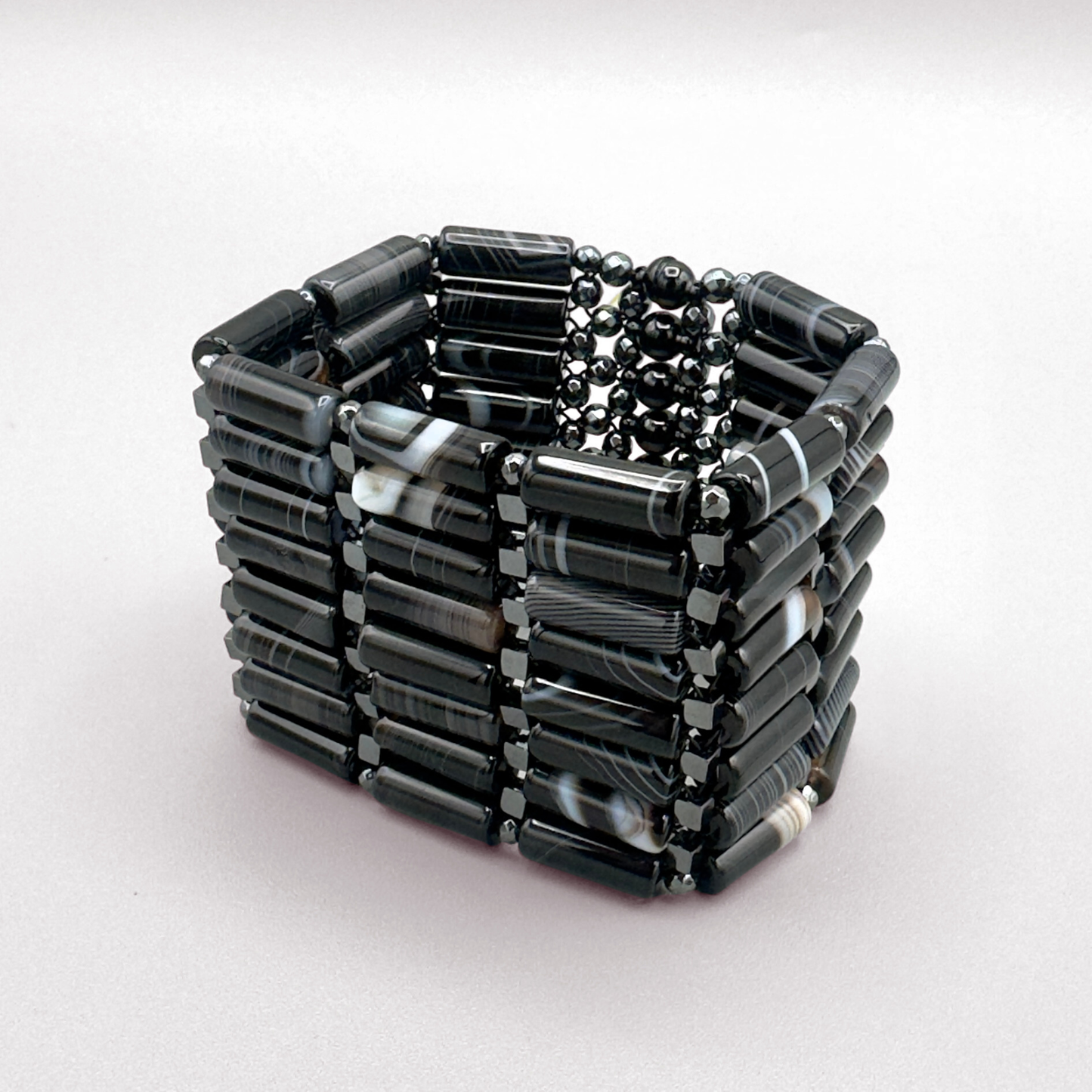 Beaded Bangle in Black Sardonyx + Hematite