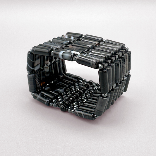 Beaded Bangle in Black Sardonyx + Hematite