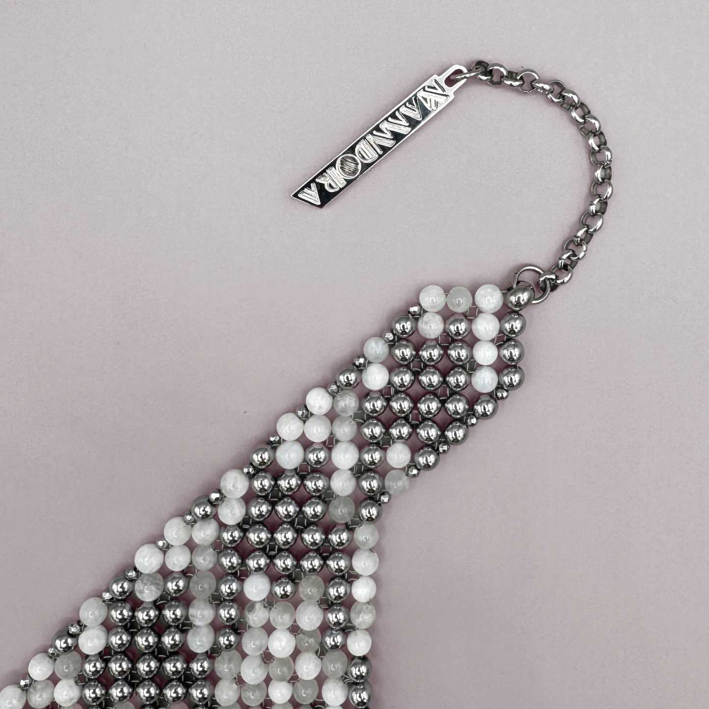 SAHARA S12 Choker in White Moonstone + Silver