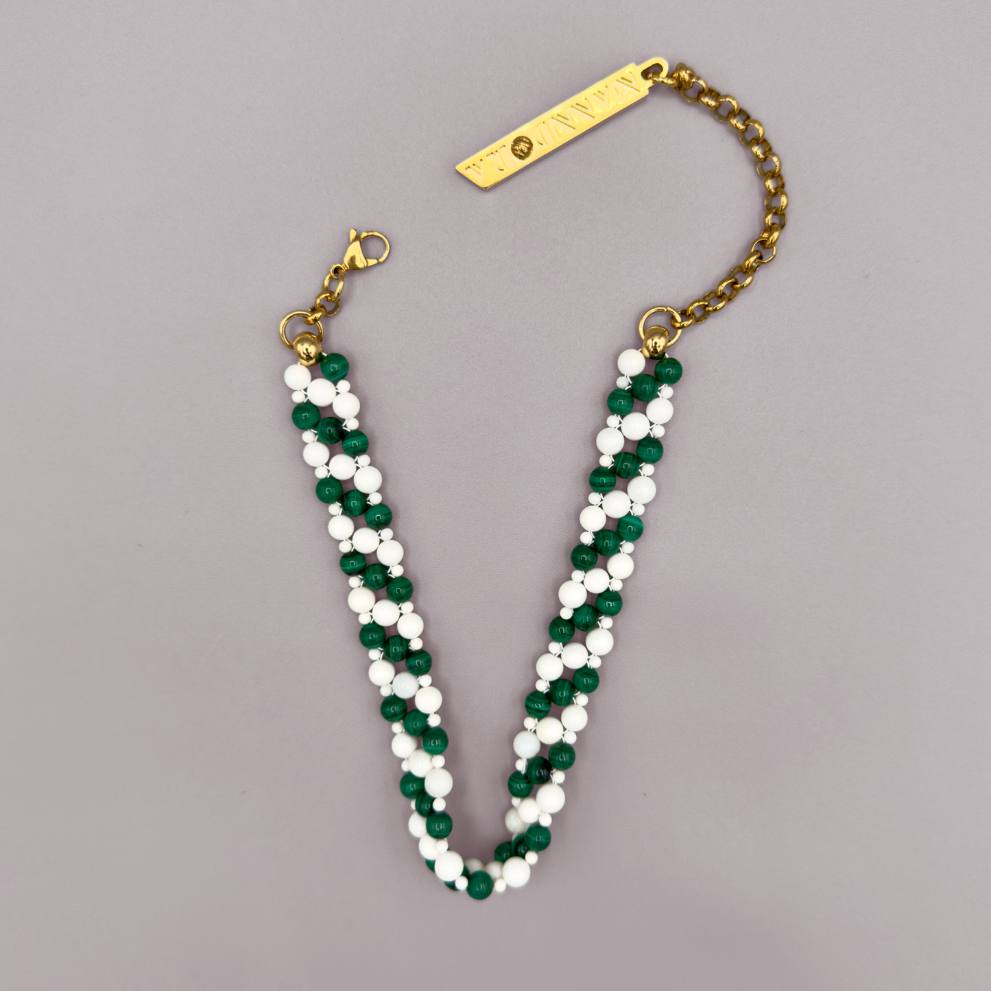SAHARA S2 Choker in Malachite + White Shell