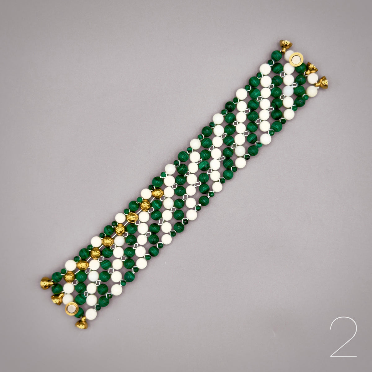 SAHARA S2 Bracelet, Striped, Malachite + White Shell
