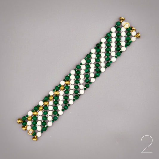 SAHARA S2 Bracelet, Striped, Malachite + White Shell
