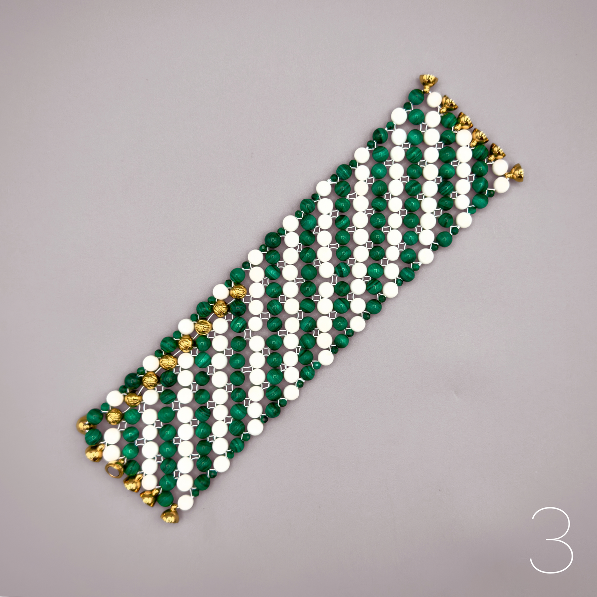 SAHARA S3 Bracelet, Striped, Malachite + White Shell