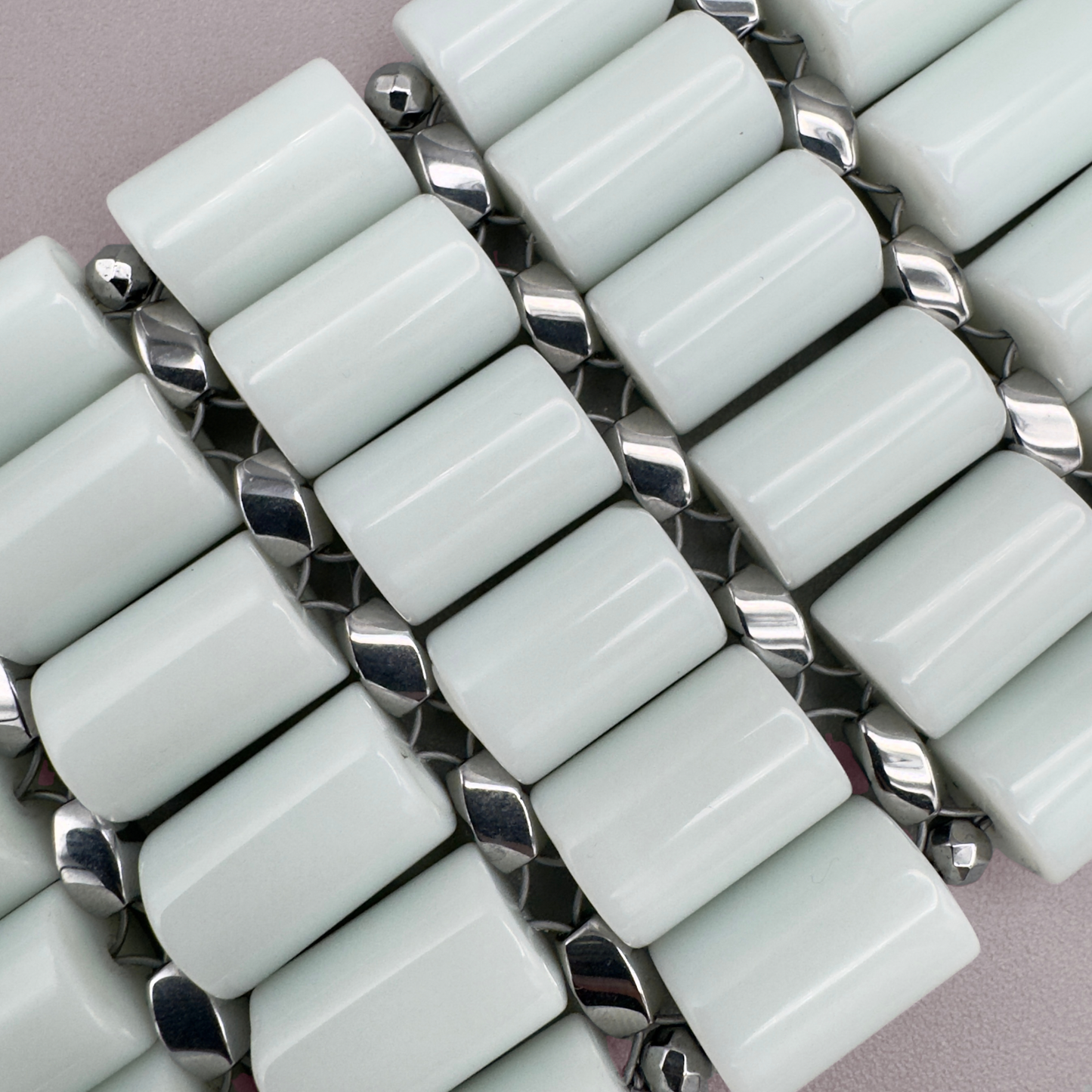 Bracelet in White Jade + Silver