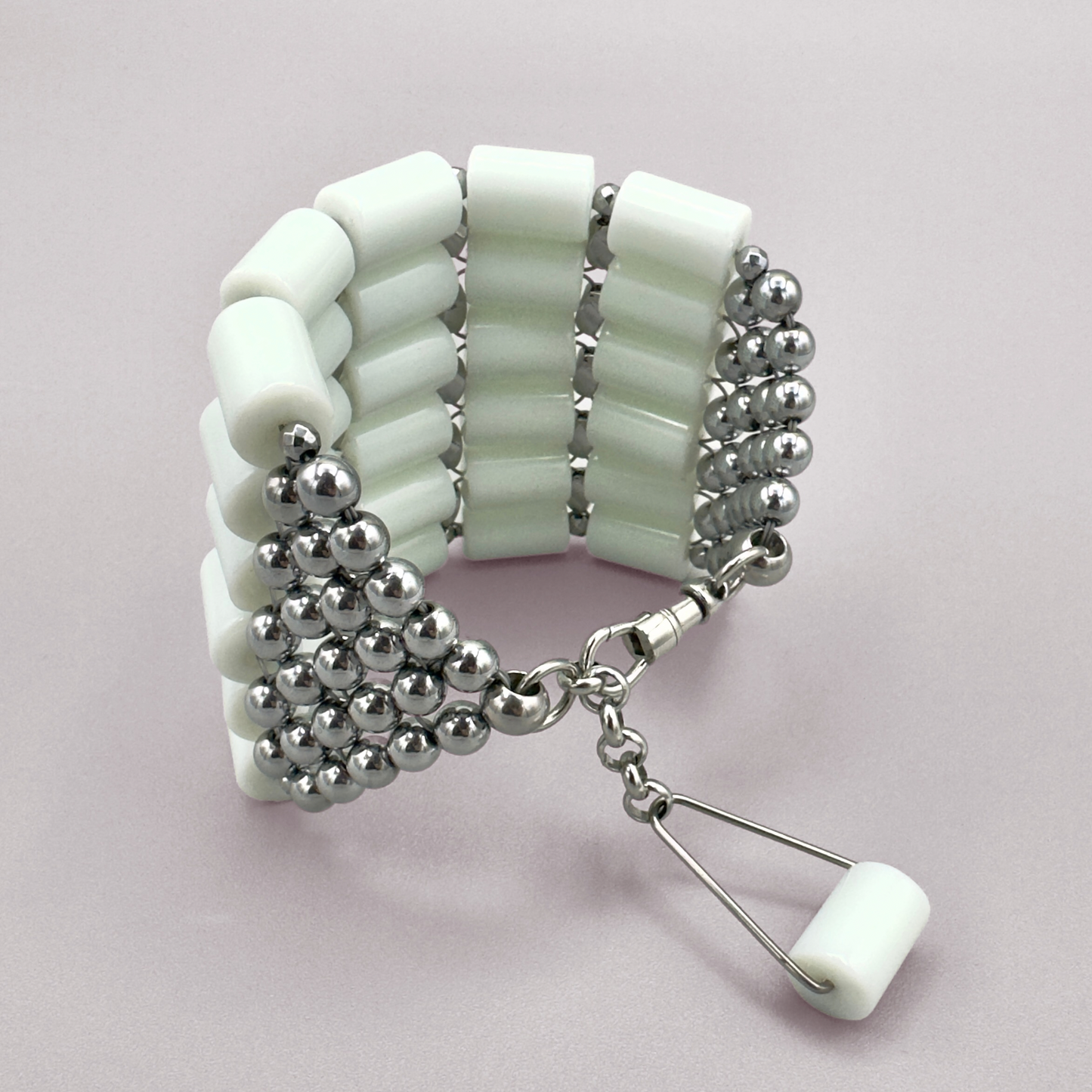 Bracelet in White Jade + Silver