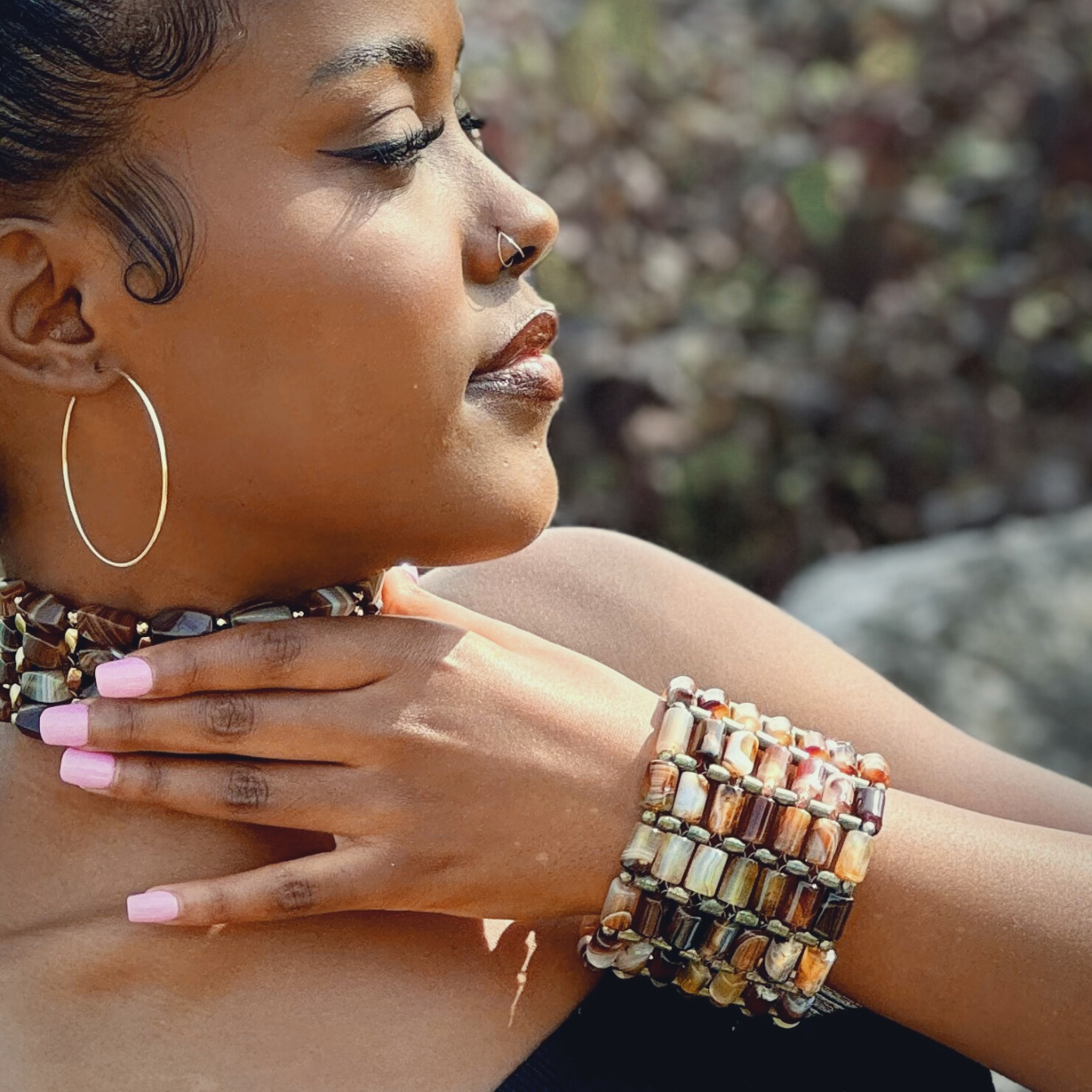 Brown Agate + Pyrite Bracelet