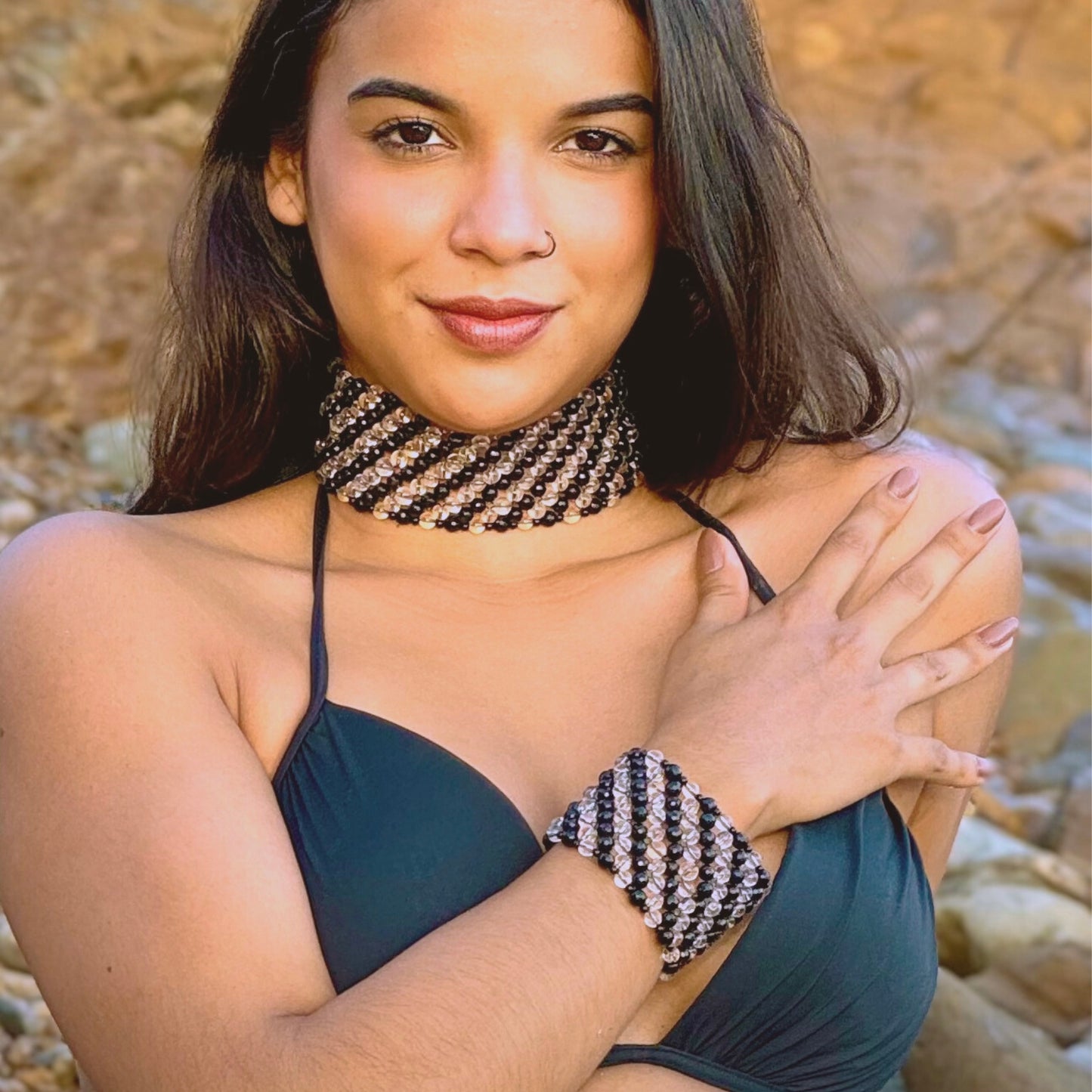 SAHARA S6 Bracelet in Black Onyx + Clear Quartz