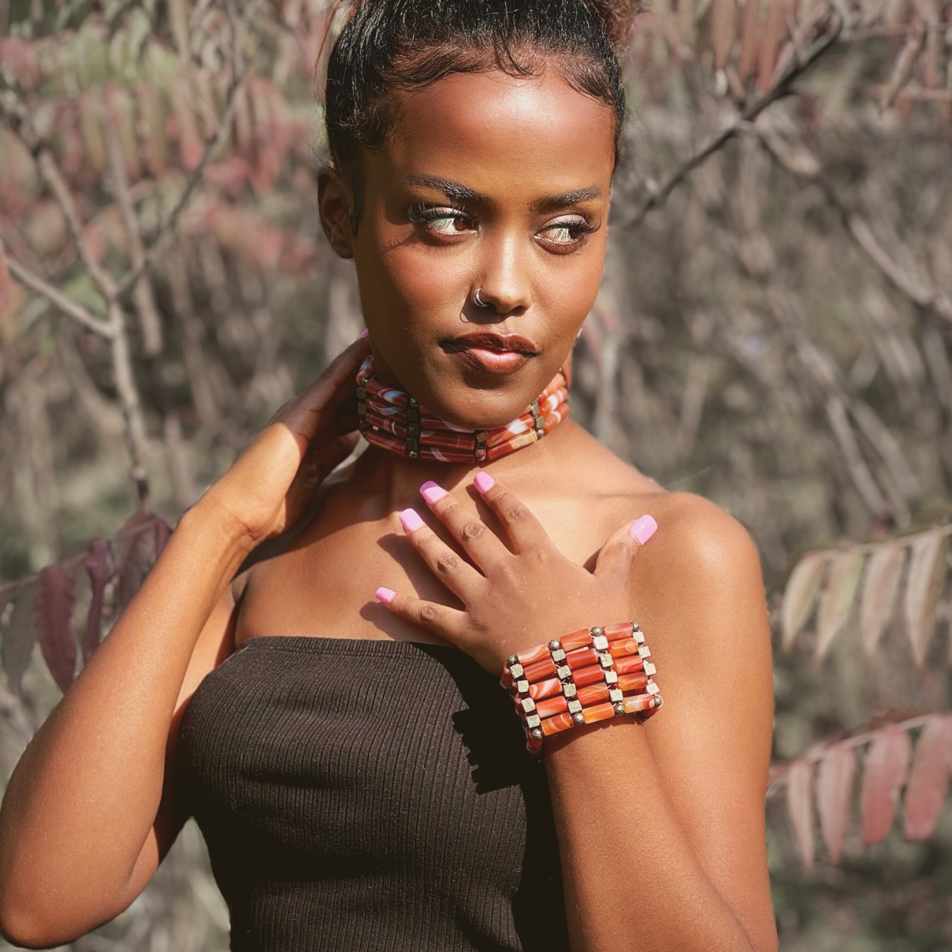 Choker in Red Sardonyx + Pyrite