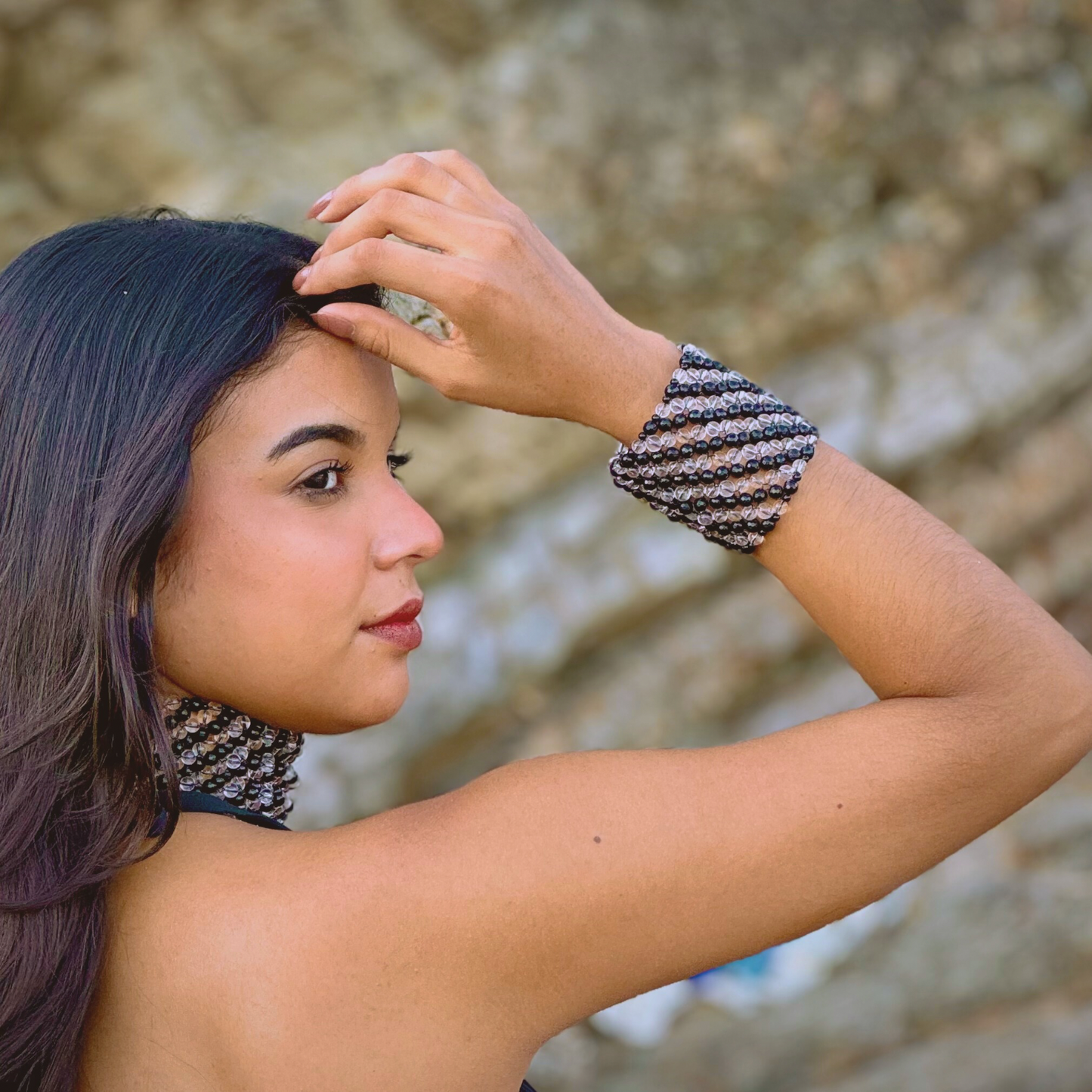 SAHARA S8 Bracelet in Black Onyx + Clear Quartz