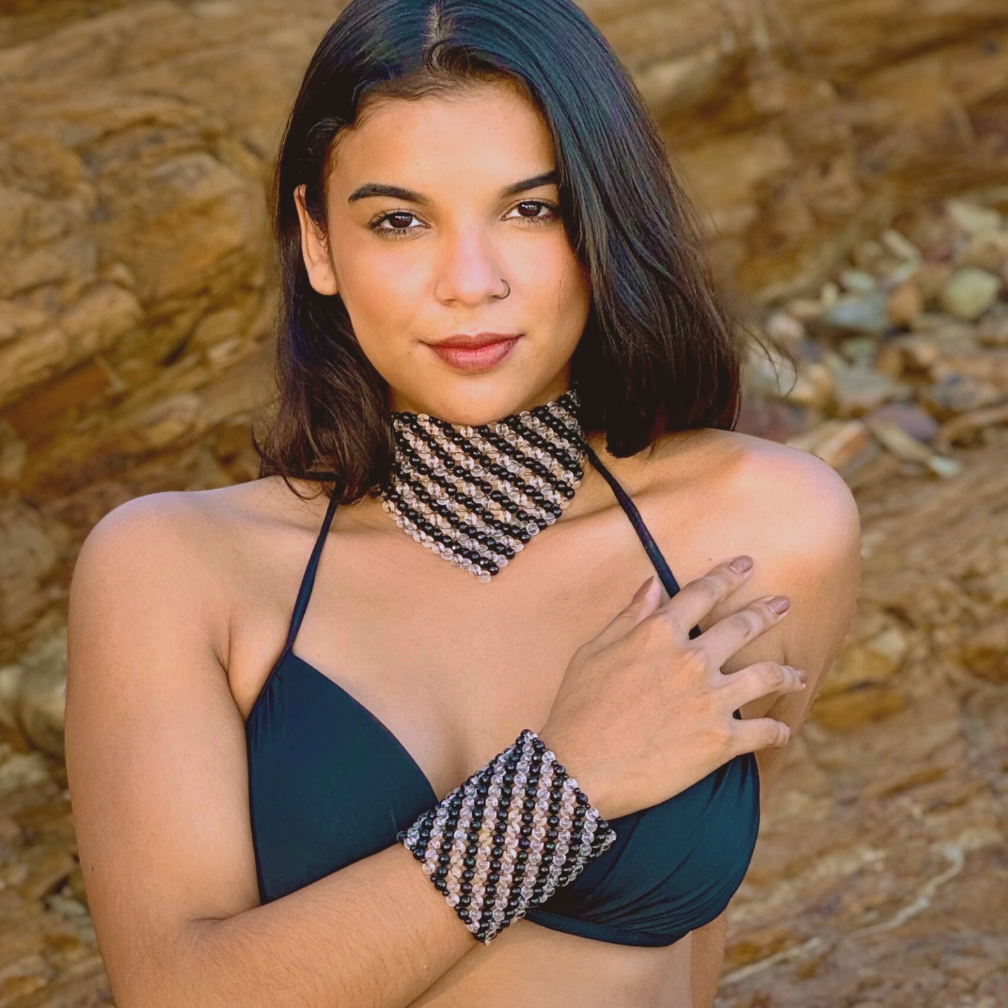 SAHARA S12 Choker in Black Onyx + Clear Quartz