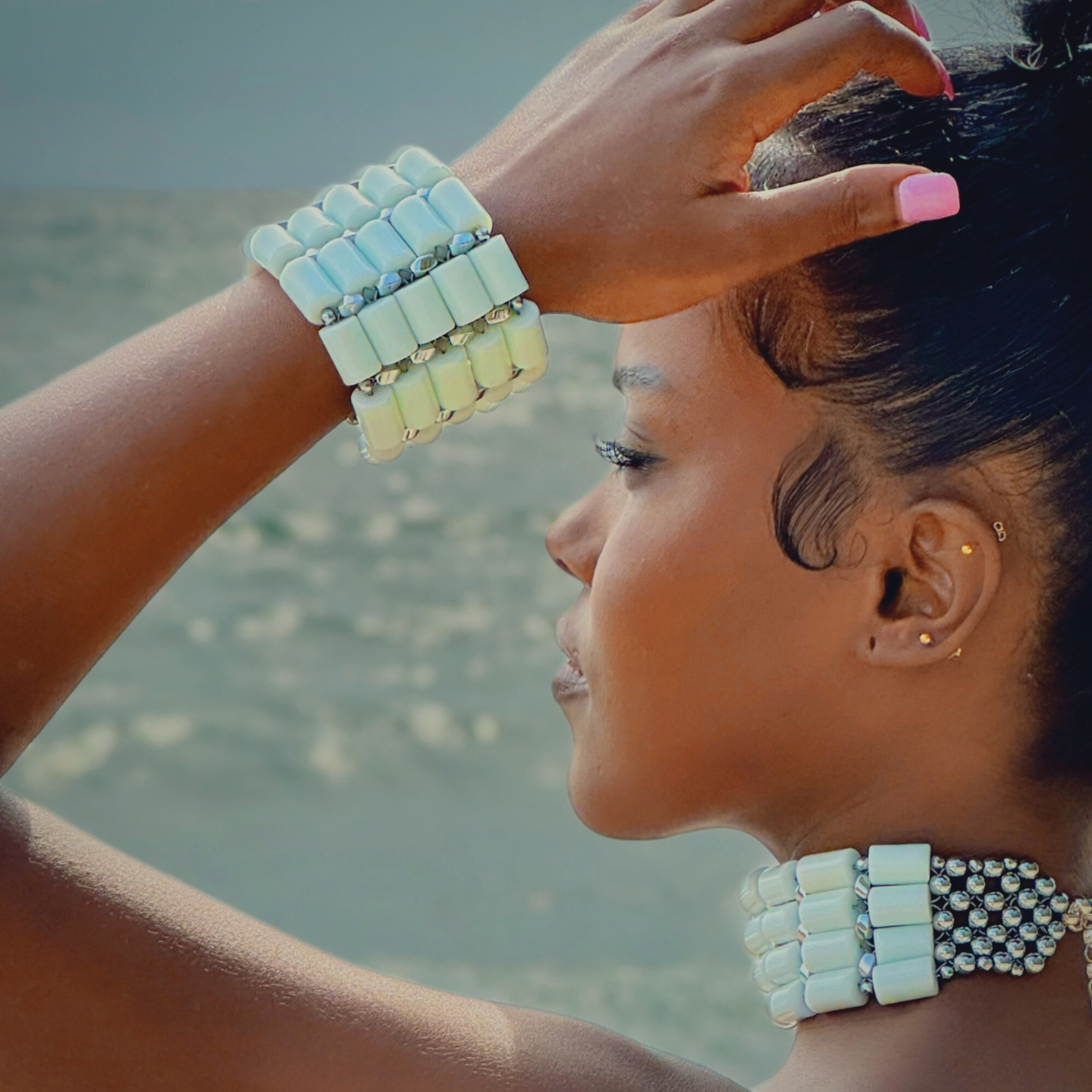 White Jade + Silver Bracelet