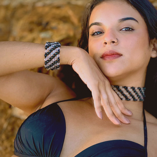 SAHARA S4 Bracelet in Black Onyx + Clear Quartz