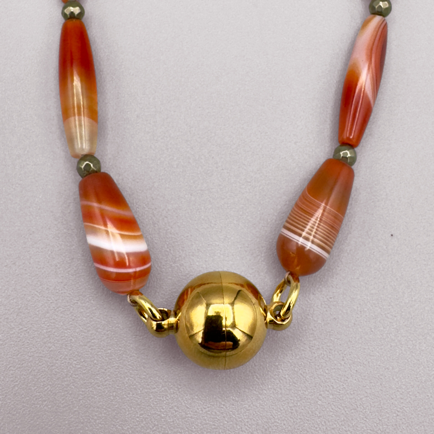 Magnetic Necklace in Red Sardonyx + Pyrite