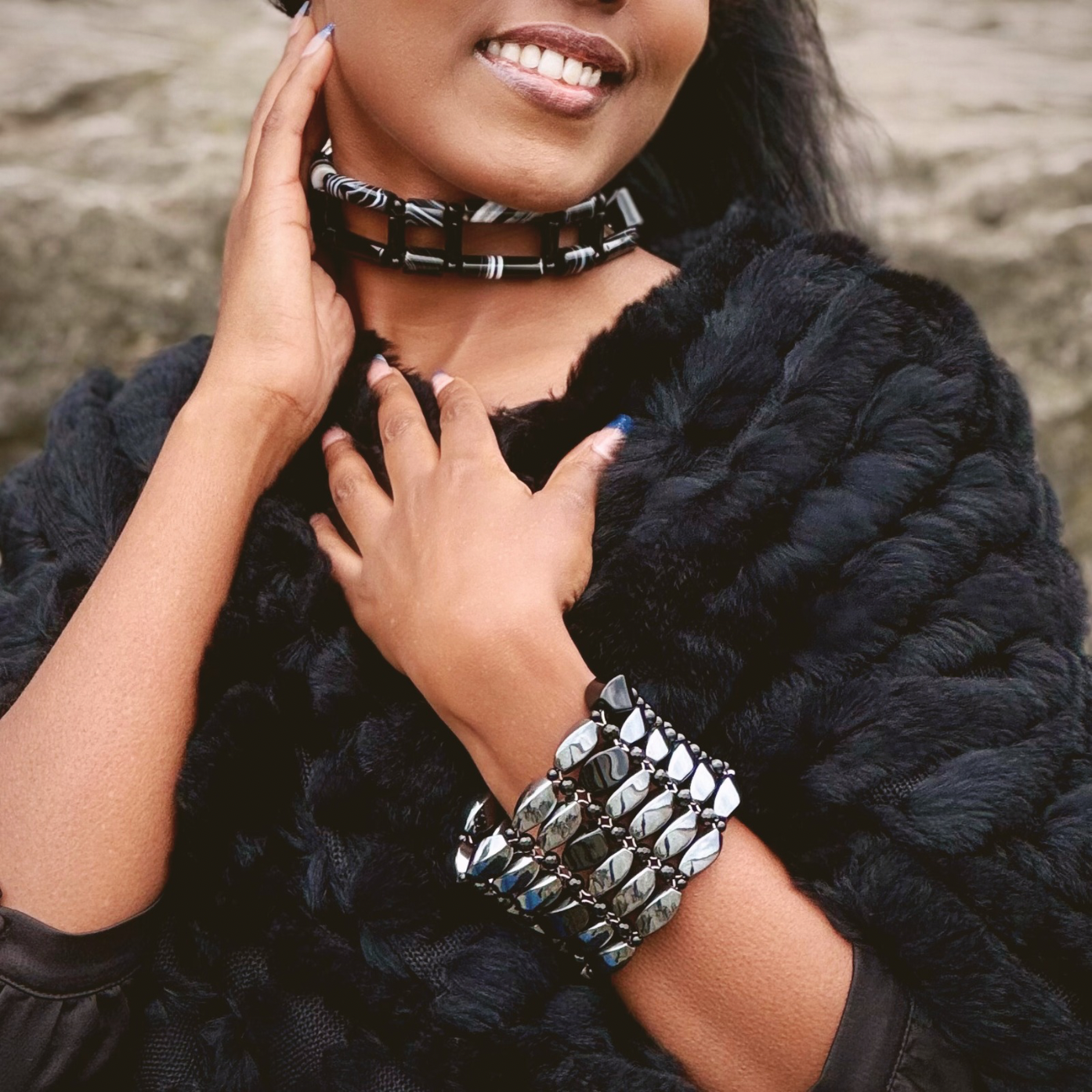 OOAK #20 Bracelet in Hematite + Black Onyx