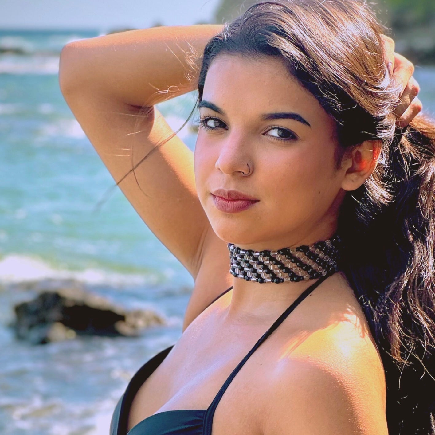SAHARA S4 Choker in Black Onyx + Clear Quartz