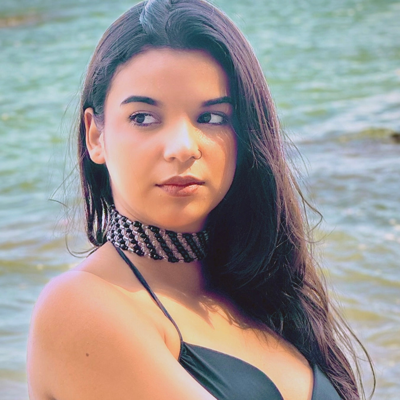 SAHARA S4 Choker in Black Onyx + Clear Quartz