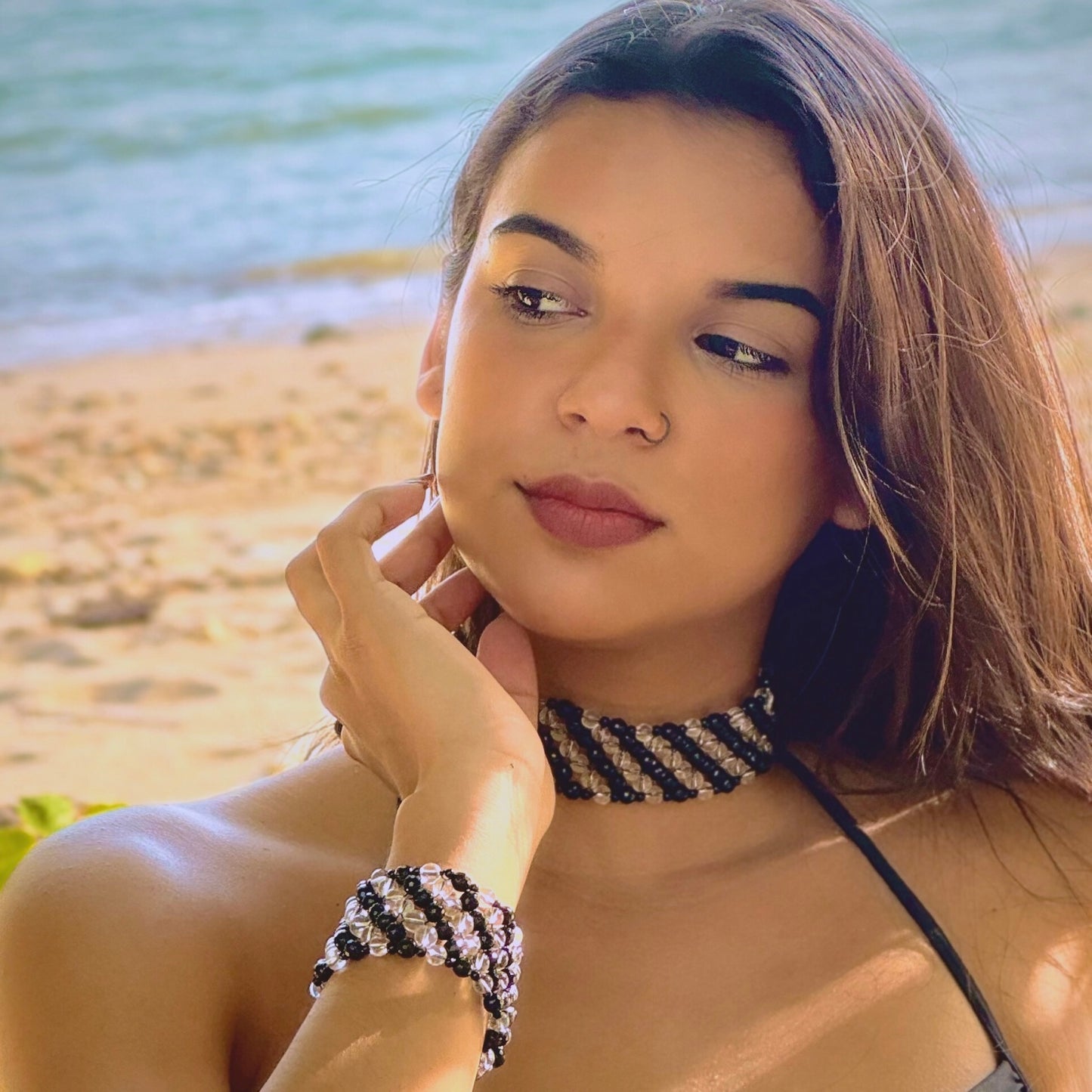 SAHARA S4 Choker in Black Onyx + Clear Quartz